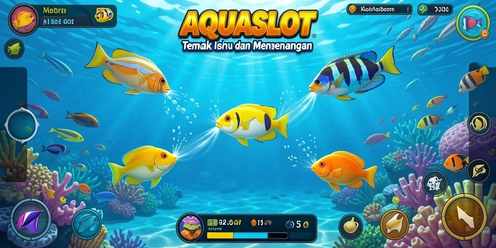 Screenshot gameplay AQUASLOT yang menampilkan serunya menembak ikan.