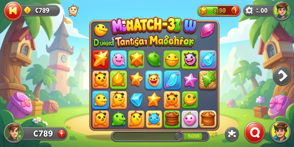Screenshot gameplay C789 menunjukkan serunya permainan Match-3.