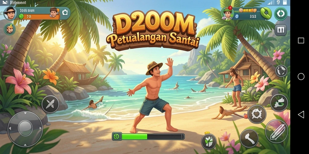 Tampilan layar permainan D200M yang penuh warna dan menarik.