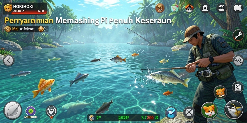 Gameplay HOKIHOKI yang menampilkan suasana memancing yang memikat.