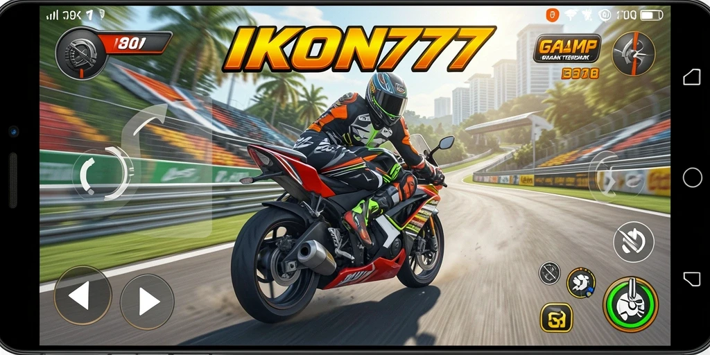 Gambaran gameplay balapan motor yang mendebarkan di IKON777.