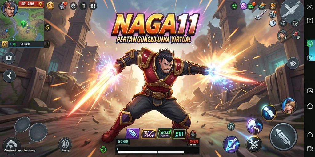 Tangkapan layar gameplay NAGA11 yang mendebarkan dengan aksi pertarungan epik.
