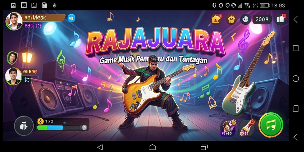 Screenshot gameplay RAJAJUARA menampilkan pemain bernyanyi dengan penuh semangat.
