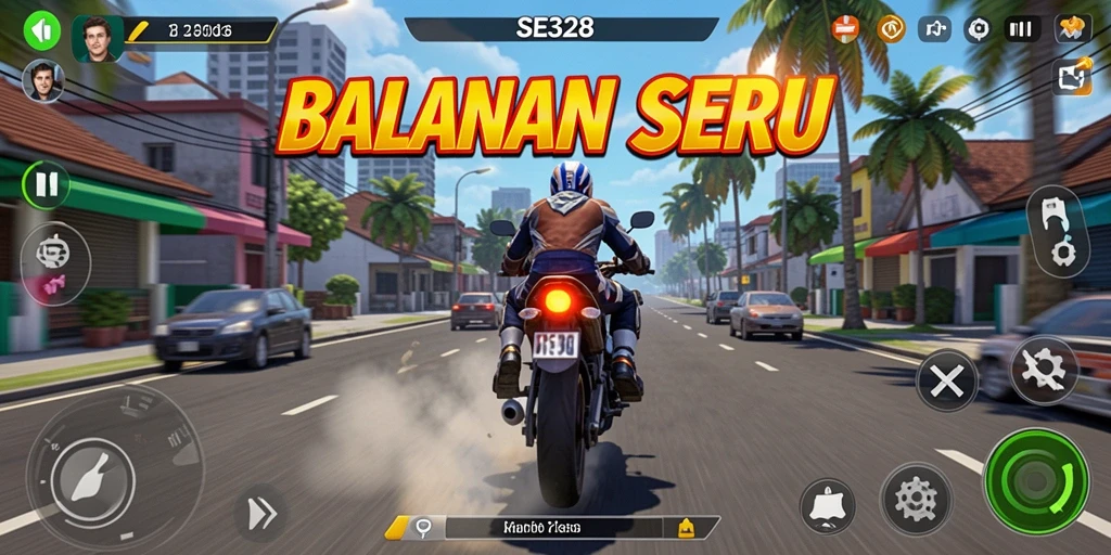 Tampilan gameplay SE328 yang seru dan menegangkan saat balapan motor.