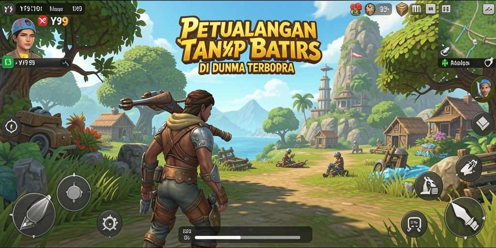 Screenshot gameplay Y89 yang menampilkan perjalanan di dunia terbuka.